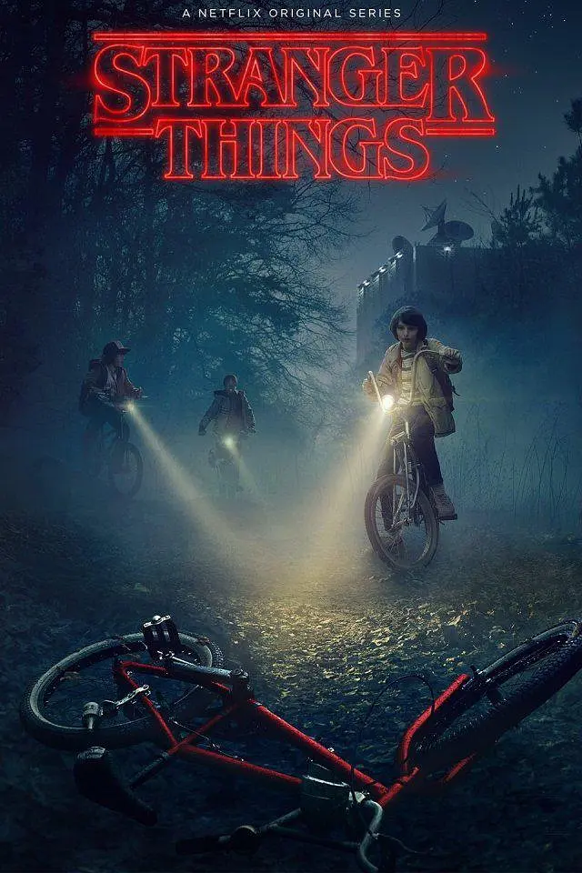 Stranger Things Netflix series official poster featuring iconic 80s neon typography